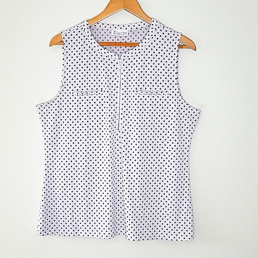 7th AVE DESIGN STUDIO Black White Polka Dot Sleeveless Blouse size XL Zipper *